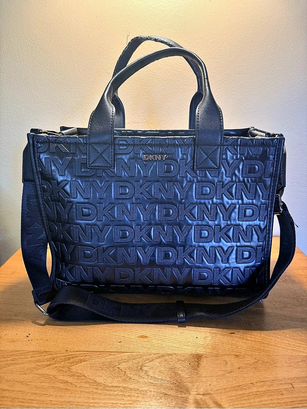 DKNY Ashlyn Medium Crossbody Logo-Embossed Tote in Black